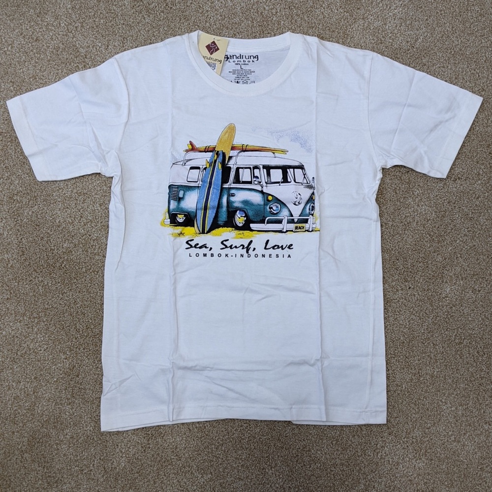 Men Lombok Indonesia Surf VW Bus T-shirt Size L
